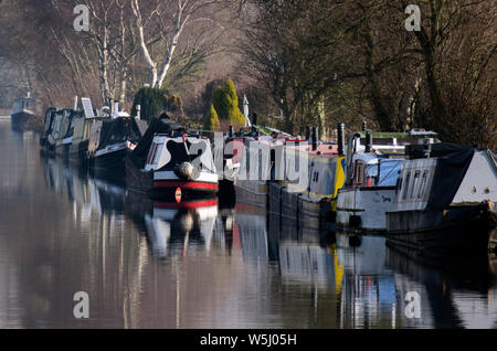 Foto Trent und Mersey Canal eine britische Wasserwege Canal in der Nähe von Tixall in Staffordshire zeigt eine leichte Formen der Natur gespiegelt auf der Oberfläche von w Stockfoto