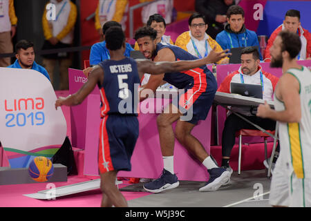 Lima, Peru. 29. Juli, 2019. Brasilien und die Vereinigten Staaten in den Basketball 3X3 Halbfinale. Pan American Games von Lima 2019. Lima. PE. Credit: Reinaldo Reginato/FotoArena/Alamy leben Nachrichten Stockfoto