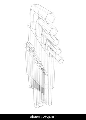 Eingestellt von Hexagon tools. Vektor Rendering von 3d. Wire-frame Stil. Die Schichten des sichtbaren und unsichtbaren Linien getrennt sind Stock Vektor