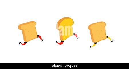 Abbildung: Ausführung Toaster. Laufende Stücke Brot ohne Butter und Marmelade. Vektor. Braten Sie Zeichen mit Beinen. Symbole für den Standort. Schilder, Logos fo Stock Vektor