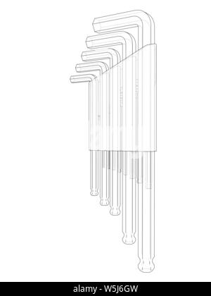 Eingestellt von Hexagon tools. Vektor Rendering von 3d. Wire-frame Stil. Die Schichten des sichtbaren und unsichtbaren Linien getrennt sind Stock Vektor