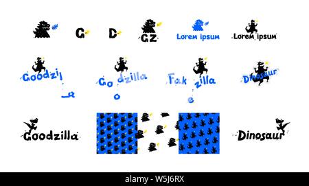 Logos der Dinosaurier, Drachen und Echsen. Vektor. Eine Reihe von lustigen Labels mit Tieren. Stock Vektor