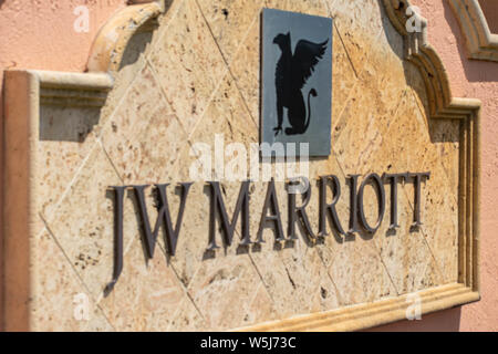 Orlando, Florida. Juli 16, 2019. JW Marriott Hotel sign an John yaung Parkway. Stockfoto