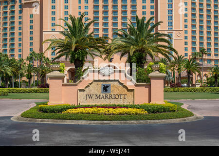 Orlando, Florida. Juli 16, 2019. JW Marriott Zeichen an John yaung Parkway Bereich Stockfoto