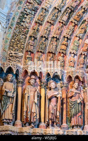 Das 13. Jahrhundert, polychrome, Pórtico de la Caridad, Majesy Portikus, in der Stiftskirche Santa Maria la Mayor, Toro, Provinz Zamora, können Sie den Stockfoto