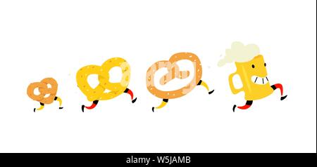 Abbildung: Bierkrug und Bagels. Vektor. Symbole für den Standort. Charakter Brezel mit Salz und ein Bagel für Bier. Schilder, Logos für den Store und Pac Stock Vektor
