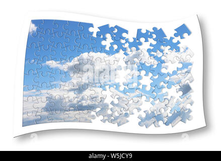 Klimaänderungen Konzept Bild mit einem bewölkten Himmel in Puzzle Form Stockfoto