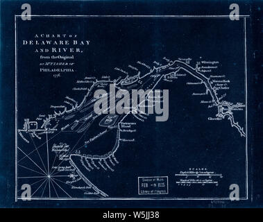 Amerikanischer Unabhängigkeitskrieg Ära Karten 1750-1786 007 ein Diagramm der Delaware Bay und den Fluss vom Original invertiert Bauen und Reparieren Stockfoto