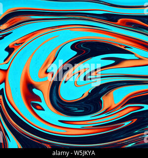 Abstrakt Design, Hintergrund in hellen Farben Tinte in Wasser. Moderne Kunst. Schwimmende Maltechnik. Aquarell Tapeten oder Kulisse für Gerät mit Wellen und Kurven von Blau und Gelb. Stockfoto
