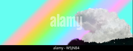 Banner mit großen weißen Wolke auf Hintergrund der Regenbogen Farben. Stockfoto