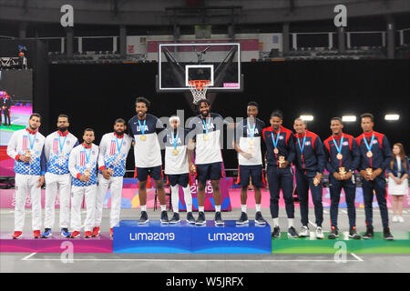 Lima, Peru. 29. Juli, 2019. Pan American Medaillengewinner beim Basketball 3 X 3. Pan American Games von Lima 2019. Lima. PE. Credit: Reinaldo Reginato/FotoArena/Alamy leben Nachrichten Stockfoto