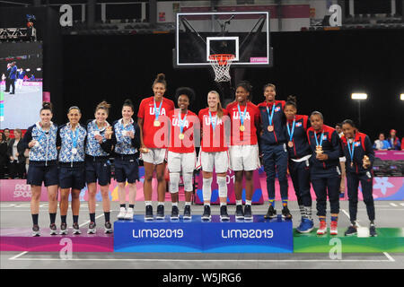 Lima, Peru. 29. Juli, 2019. Pan American Medaillengewinner beim Basketball 3 X 3. Pan American Games von Lima 2019. Lima. PE. Credit: Reinaldo Reginato/FotoArena/Alamy leben Nachrichten Stockfoto