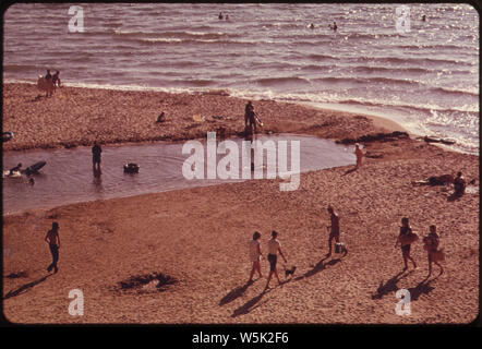 BASS LAKE OUTLET am Lake Michigan Stockfoto