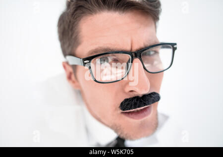 Bis zu schließen. Geschäftsmann mit Brille an Sie Stockfoto