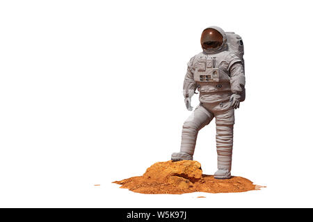 Astronaut auf dem Planeten Mars, isoliert auf weißem Hintergrund (3d-Wissenschaft Abbildung) Stockfoto