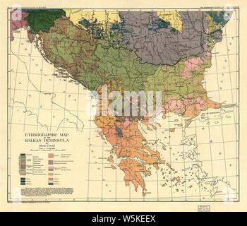 , Jovan Cvijic - Breisemeister, William A.-Carte ethnographique de la Péninsule balkanique (Pd). Stockfoto