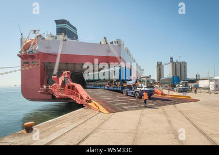 Ankunft der Modellbahn an der Southampton Hafen an Bord eines Schiffes wird betrieben von Wallenius Wilhelmsen Stockfoto