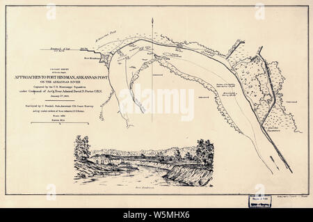Bürgerkrieg Karten 0051 Ansätze zur Fort Hindman Arkansas Post auf den Arkansas River durch die USA Mississippi Geschwader unter dem Kommando von act'g Konteradmiral David D Porter USN 11. Januar 1863 L Umbau und Reparatur erfasst Stockfoto