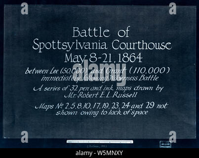 Bürgerkrieg Karten 0148 Schlacht von Spottsylvania sic Courthouse kann 8-21 1864 zwischen Lee 50000 und 110000 unmittelbar nach der Wüste Schlacht invertiert Bauen und Reparieren Stockfoto
