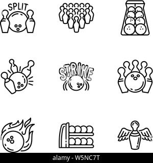 Bowling Spiel Symbol gesetzt. Umrisse Set von 9 bowling spiel Vector Icons für Web Design auf weißem Hintergrund Stock Vektor