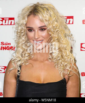 London, Großbritannien. 29. Juli, 2019. Lucie Donlan zur Teilnahme an der Sonne Liebe Insel Finale Party im Tropicana Beach Club in London Quelle: SOPA Images Limited/Alamy leben Nachrichten Stockfoto