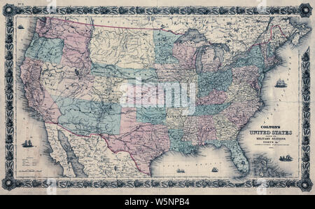 Bürgerkrieg Karten 0317 Coltons United States erweist die Militärische Stationen Forts c gemäss Gesetz des Kongresses im Jahr 1855 durch die JH Colton Bauen und Reparieren Stockfoto