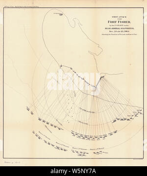 Bürgerkrieg Karten 0377 erster Angriff auf Fort Fisher von der US-Marine unter Konteradmiral D D Porter Dez 24 und 25 1864 zeigt die Position der Schiffe und der Brandschutz Umbau und Reparatur Stockfoto