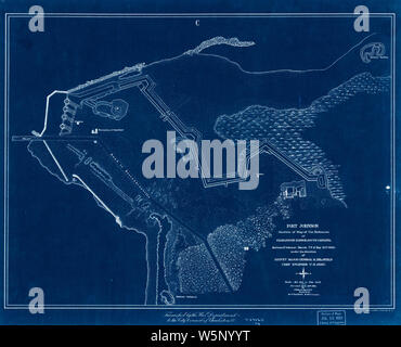 Bürgerkrieg Karten 0385 Fort Johnson Abschnitt der Karte von der Verteidigung von Charleston Harbor South Carolina invertiert Bauen und Reparieren Stockfoto