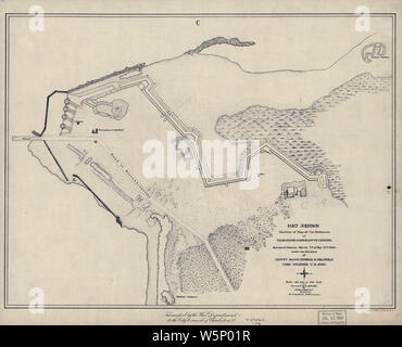 Bürgerkrieg Karten 0385 Fort Johnson Abschnitt der Karte von der Verteidigung von Charleston Harbor South Carolina bauen und Reparieren Stockfoto