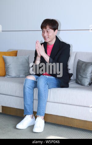 Andy Lee von der Südkoreanischen sechs - die junge Band, besucht eine öffentliche Veranstaltung für gefährdete Kinder in Taipei, Taiwan, 24. Mai 2019. Stockfoto