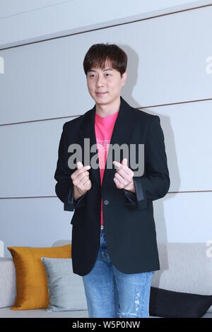 Andy Lee von der Südkoreanischen sechs - die junge Band, besucht eine öffentliche Veranstaltung für gefährdete Kinder in Taipei, Taiwan, 24. Mai 2019. Stockfoto