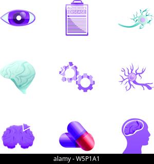 Alzheimer Krankheit Icon Set. Cartoon Set von 9 Alzheimer Vector Icons für Web Design auf weißem Hintergrund Stock Vektor