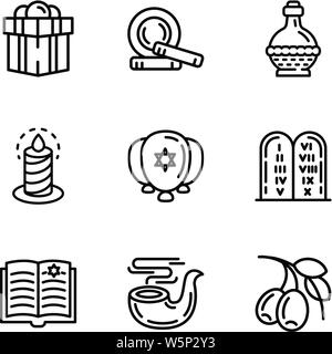 Jüdische Symbol gesetzt. Umrisse Set von 9 jüdischen Vector Icons für Web Design auf weißem Hintergrund Stock Vektor