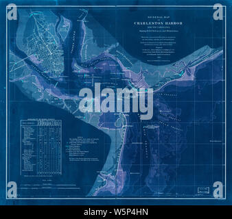 Bürgerkrieg Karten 0426 Allgemeine Karte von Charleston Harbor South Carolina Übersicht rebel Abwehr und Hindernissen invertiert Bauen und Reparieren Stockfoto
