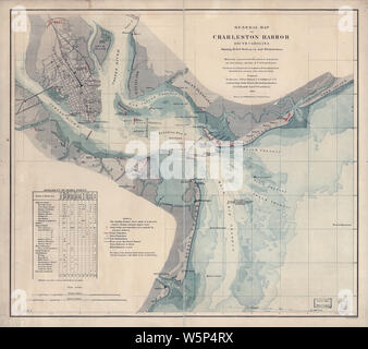Bürgerkrieg Karten 0426 Allgemeine Karte von Charleston Harbor South Carolina Übersicht rebel Abwehr und Hindernisse aufzubauen und Reparatur Stockfoto