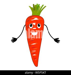 Enthusiastische Karotte ist eine Comic-Stil Charakter. Isoliert, weiß. Karotte mit Gesicht. Vektor Stock Vektor