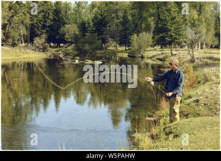 Jimmy Carter Angeln in der Grand Tetons, WY Stockfoto