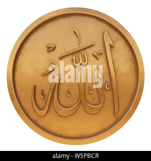 Allah Symbol auf dem gold metall Münze 3D-Rendering Stockfoto