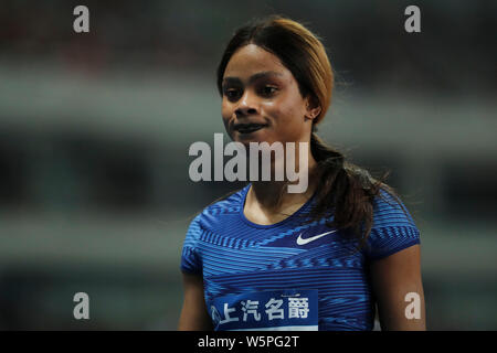 Bahraini Leichtathletik sprinter Salwa Eid Naser feiert nach dem Gewinn der 400 m Frauen während der iaaf Diamond League Shanghai in Shanghai, China, Stockfoto