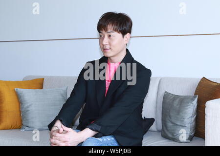 Andy Lee von der Südkoreanischen sechs - die junge Band, besucht eine öffentliche Veranstaltung für gefährdete Kinder in Taipei, Taiwan, 24. Mai 2019. Stockfoto