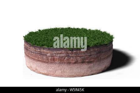 Modell der einen Querschnitt der Boden mit Gras auf der Oberfläche (3D-Render, auf weißem Hintergrund) Stockfoto