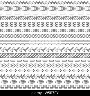 Satz farbiger Stiches. Vektor monochrome nahtlose Zeilen Stock Vektor