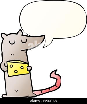 Cartoon Maus mit Käse mit Sprechblase in glatten Farbverlauf Stock Vektor