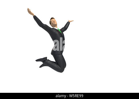 Spielzeug miniatur Geschäftsmann Figur ist springen vor Freude und Glück, Konzept auf weißem Hintergrund Stockfoto