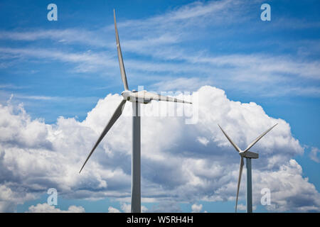 Windmühlen Erzeugung von erneuerbarer elektrischer Energie in der Nähe von Casares, Provinz Malaga, Spanien Stockfoto