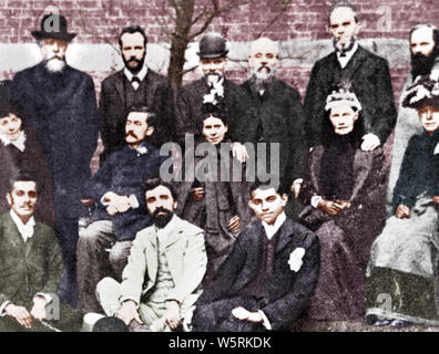 Mahatma Gandhi mit Mitgliedern der Vegetarian Society, London, England, Vereinigtes Königreich, 1890, altes 1800er-Bild Stockfoto