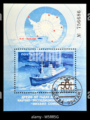 Sowjetunion Briefmarke mini Blatt (1986): Antarktis Drift der 'Mikhail Somov' Stockfoto