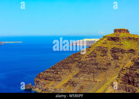 Santorini, Griechenland panorama Banner der Insel Skaros Felsen und das Dorf Oia Stockfoto