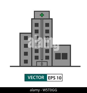 Krankenhaus Gebäude Symbol. Auf weissem Hintergrund. Vector Illustration EPS 10. Stock Vektor