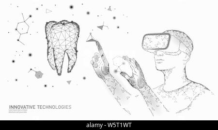 3d-Zahn Innovation virtuelle Realität polygonalen Konzept. Stomatologie symbol Low-poly-Dreieck. Abstrakte oral Dental Medical Care business. Verbunden dot Stock Vektor